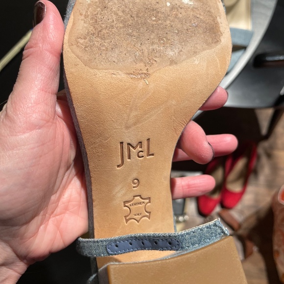 Blue linen block heel sandal - Picture 4 of 4